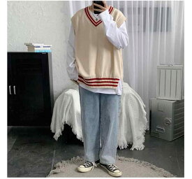 ニットベスト メンズ 春秋冬 Vネック 厚手 ニット 男性用 セーター 制服風 カジュアル 普段使い2