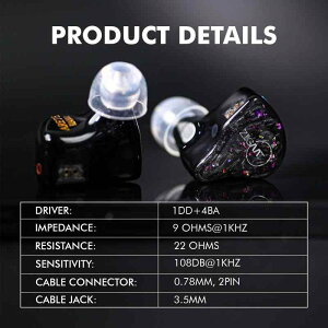 Linsoul ZiiGaat×Fresh Review Arete 1DD+4BA�n�C�u���b�h�^�u���b�N�n�C�G���hHiFi�C���t�H�� ����10mm�o�C�I�Z�����[�X�U���_�C�i�~�b�N�h���C�o�[ �A�����J��Knowles�o�����X�h�E�A�[�}�`���A�h��