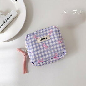 サニタリーポーチ チェック柄 全5色 11cm×11cm バレない ナプキンポーチ ミニポーチ ファスナーポーチ ファスナー開閉 軽量 コスメ入れ 小物入れ イヤホン入れ ヘアゴム入れ 化粧品入れ 可愛い 韓国風 小学生 中学生 便利 スクエアポーチ 女の子用 レディース INS風 人気