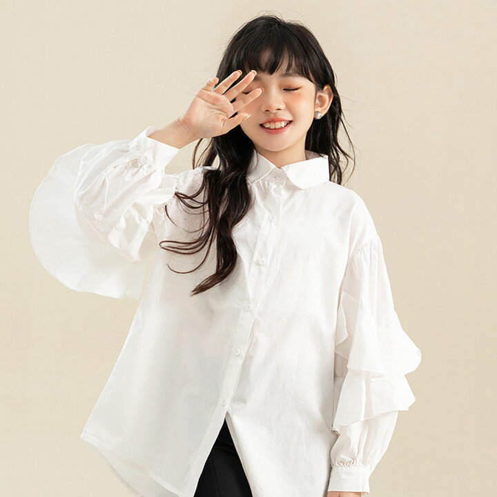 楽天市場】キッズ ブラウス 女の子 白 シャツ 襟付き シャツ フリル 