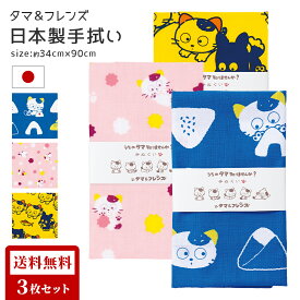 【マラソン★P5倍確定!】 【送料無料】 タマ＆フレンズ 日本製 手拭い 全3色 セット おにぎり/こんぺいとう/RUNRUN 34×90cm