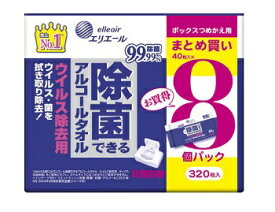 エリエール 除菌できるアルコールタオル ウイルス除去用 ボックスつめかえ用 40枚×8P 大王製紙【PT】