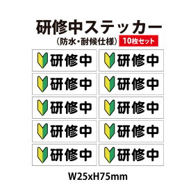 【防水・耐候仕様】初心者マーク シール 研修中　75x25mm　10枚入り　新入社員　研修　講習