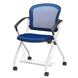 TOKIO ミーティングチェア 椅子 会議用イス 会議用チェア 4本脚キャスター付 肘付き 棚付き 背メッシュ 4脚セット AMC-F4ACT-SET