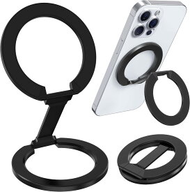 スマホリング Magsafe 折りたたみ スマホスタンド スマホホルダー 車載ホルダー 落下防止 両面マグネット 超強力磁石 スタンド機能 360度回転 簡単着脱 マグネットリング 高級合金素材 iPhone Android対応
