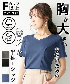 【アウトレット】 【大きい胸専用】Vネック切り替え美ライン半袖Tシャツ (コットン100％)