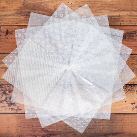 グラシン紙【ホワイト柄 折り紙サイズ】雪結晶 レース 花柄 ボタニカル 幾何学模様 透けるデザインペーパー 白インキ アソート 単品
