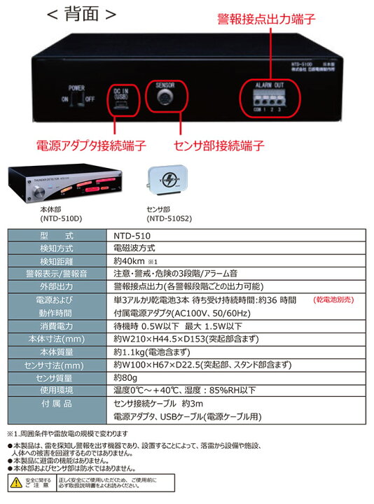 楽天市場】日辰電機製作所 発雷探知警報器 サンダーディテクタ NTD-510 