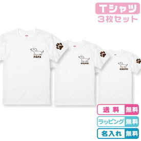 【送料無料】名入れ無料 犬デザインTシャツ 3枚セットダックスフンドTシャツ カラー全6種類　綿Tシャツ かわいい犬Tシャツ　かわいいtシャツ わんこTシャツ 親子Tシャツ ペアコーデ おそろいTシャツ まとめ買いTシャツ 親子ペアルック 親子ペアtシャツ 親子コーデ