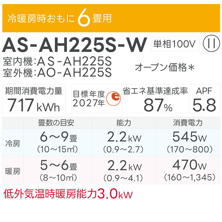 楽天市場】【標準工事費込みセット】富士通ゼネラル FUJITSU AS-AH225S 