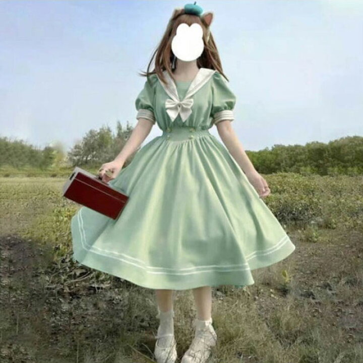 楽天市場】ロリータ ワンピース セーラー 襟付き ワンピース リボン  