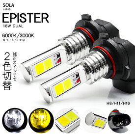 L175S/L185S 前期/後期 ムーヴ カスタム含む LED フォグランプ H8 18W EPISTER製 サイド発光 リフレクター拡散 6000K/白色 3000K/黄色 切替式/ツインカラー 車検対応