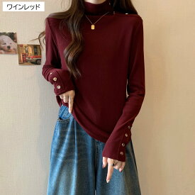 レディース トップス ニット セーター 丈長 長袖 萌袖 ハイネック 薄手 大人可愛い カジュアル 無地 お出かけ 休日 普段使い M L XL 2XL 3XL 4XL 黒 ワインレッド ダークブラウン