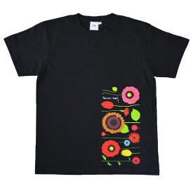 中原淳一 Tシャツ　美しき花々　ブラック　サイドプリント
