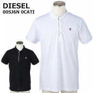 ディーゼル ポロシャツ メンズ 半袖 ジップアップ 00SJ6N 0CATI DIESEL Tシャツ ホワイト ブラック 白 黒…