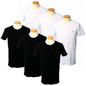 ディーゼル インナーTシャツ メンズ 3枚組 クルーネック 00SJ5L 0WAVC DIESEL アンダーウエア アンダーシャツ 半袖 下着 3枚セット 3枚パック ホワイト ブラック