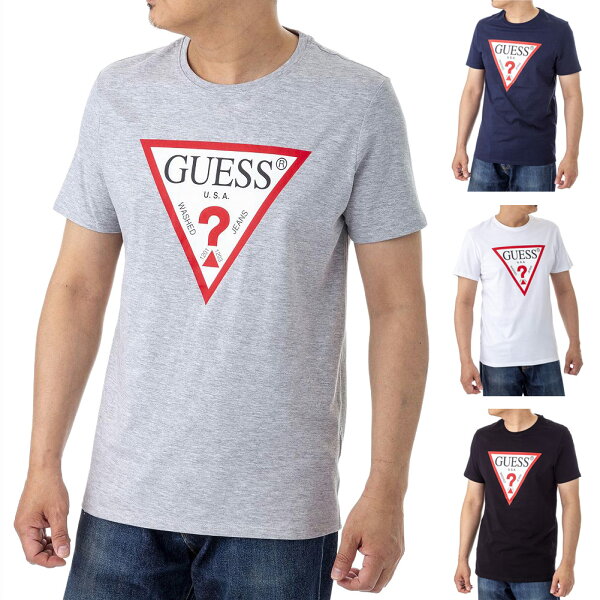 【20%OFF！9/4 20時～】GUESS Tシャツ ブランド ORIGINAL LOGO TEE M0GI71 I3Z00 クルーネック トライアングルロゴ デカロゴ 半袖 ネイビー ブラック ホワイト グレー メンズ ゲス