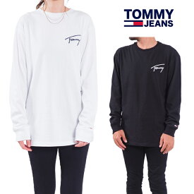 トミージーンズ ロンT 長袖 Tシャツ TOMMY JEANS ワンポイントロゴ クルーネック Tシャツ メンズ ホワイト ブラック 白 黒 男性 レディース 女性 トップス シャツ TOMMY SIGNATURE LS TEE