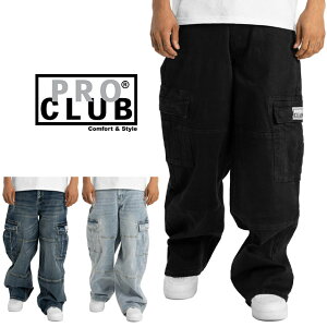 PRO CLUB �v���N���u �o�M�[�f�j�� �J�[�S�p���c ���[�Y�t�B�b�g �{�g���X �����Y �傫���T�C�Y 30 32 34 36 38�C���` BAGGY DENIM CARGO