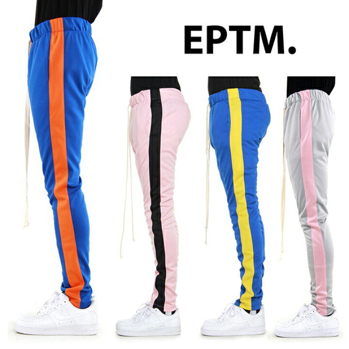 楽天市場 アウトレット Eptm エピトミ Techno Track Pants テクノ トラックパンツ スキニー 細身 スリムパンツ ブルー 青 イエロー 黄 オレンジ ピンク シルバー ダスティ ピンク ブラック 黒 ジャージ メンズ 男性 レディース 女性 ストリート ブランド Solt And