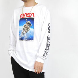 アウトレット NEON RIOT 長袖 Tシャツ NASA ナサ LOGO LONG SLEEVE T-SHIRT 白 ホワイト メンズ 男性 レディース 女性 宇宙飛行士 地球