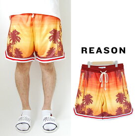 アウトレット REASON リーズン PALMS SHORTS ORANGE YELLOW RED メッシュ ショーツ ハーフパンツ ボトムス オレンジ イエロー レッド 赤 ヤシの木 メンズ レディース 男女兼用 ユニセックス