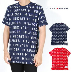トミーヒルフィガー ロゴ オールオーバー プリント Tシャツ メンズ S M L XLサイズ ネイビー レッド レディース 半袖 総柄 スウェット ルームウェア スリープウェア TOMMY HILFIGER USモデル
