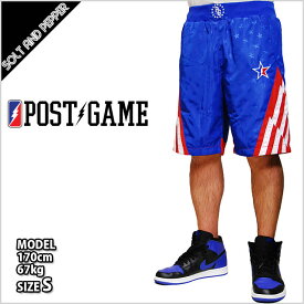 アウトレット ポストゲーム バスケジャージ POST GAME EAST BASKETBALL SHORTS BLUE WHITE RED バスケットボール メッシュ ショーツ バスパン メンズ 男性 レディース 女性 ブルー 青 ホワイト 白 レッド 赤 ボトムス 総柄 POSTGAME