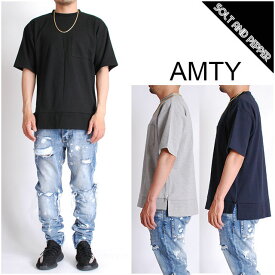 アウトレット　AMTY アンティ サイドスリット P/O TEE サイドジップ プルオーバー Tシャツ 半袖 無地 プレーン SIDE SLIT PULLOVER SIDE ZIP ファスナー GRAY グレー 灰 BLACK ブラック 黒 NAVY ネイビー 紺 メンズ 男性 レディース 女性 TOPS トップス サイドファスナー付き