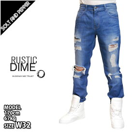 【アウトレット】【送料無料】RUSTIC DIME ラスティックダイム SAINT ISKO DENIM PANTS BLUE デニム パンツ ボトムス ダメージ ブルー 青 メンズ 男性 HIPHOP ヒップホップ ストリート カジュアル DS180SI 1047 RUSTICDIME