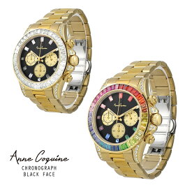 腕時計 時計 メンズ レディース A-812 クロノグラフ ブラックフェイス ゴールド 1261 プレゼント ギフト Anne Coquine アンコキーヌ 藤島彩子 QVC TVショッピング おしゃれ キレイめ かっこいい