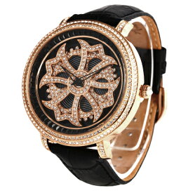 アンコキーヌ Anne Coquine 腕時計 メンズ 時計 クロスゴールドベゼル クロ×クロ 1201-0202 ジュエルウォッチ 革ベルト ブランド 高級 ユニセックス ペア クリスタルストーン ぐるぐる くるくる 回る ゴージャス プレゼント ギフト