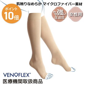 【スーパーSALE限定 10%OFF】弾性ストッキング 医療用 下肢静脈 の血流促進 むくみ 夜用 ハイソックス オープントゥ つま先なし 15-20mmHg 女性 レディース 就寝 夜間 おすすめ 大きいサイズ 薄手 履きやすい VENOFLEX ベージュ Kokoon（コクーン）健康 人気