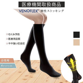 ヴェノフレックス 医療用 弾性 ストッキング つま先あり 女性 強圧 20-27hPa 加圧 弾性ストッキング 着圧 ソックス 着圧ソックス 夜用 昼用 弾性ソックス むくみ 浮腫 防止 夜用 着圧靴下 綿 コットン
