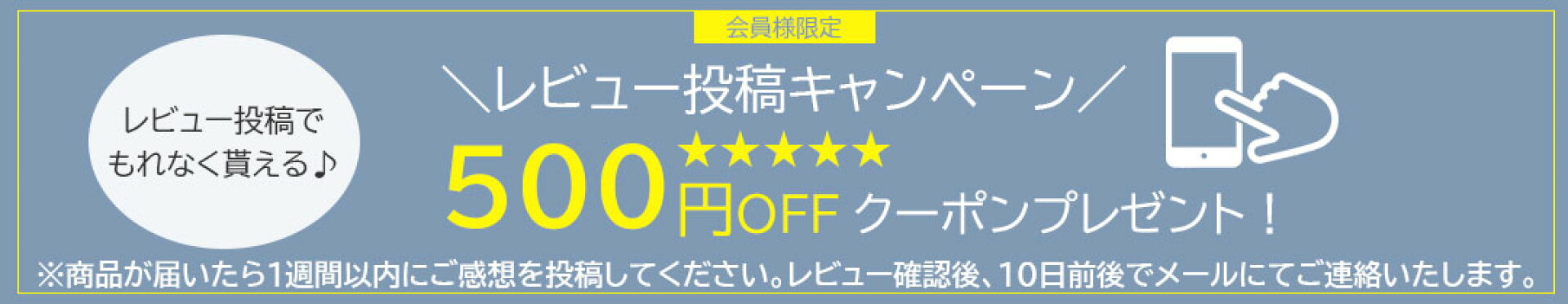レビュー投稿で500円OFFクーポンプレゼント！