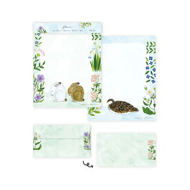 Cozyca Products コジカプロダクツ 浅野みどり 便箋2柄入レターセット Cookie fleur クッキー フルール 花 草 動物 うさぎ 鳥 リス お菓子 おやつ ギンガムチェック 美濃和紙 手紙 便箋 letter おしゃれ かわいい