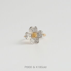 【Flowering / Ear Cuff】 Pt900＆K18ゴールド 花 モチーフ ダイヤモンド コンビカラー イヤーカフ 花水木 18金 18k k18 pt900 プラチナ レディース 片耳 フリーサイズ プレゼント ギフト