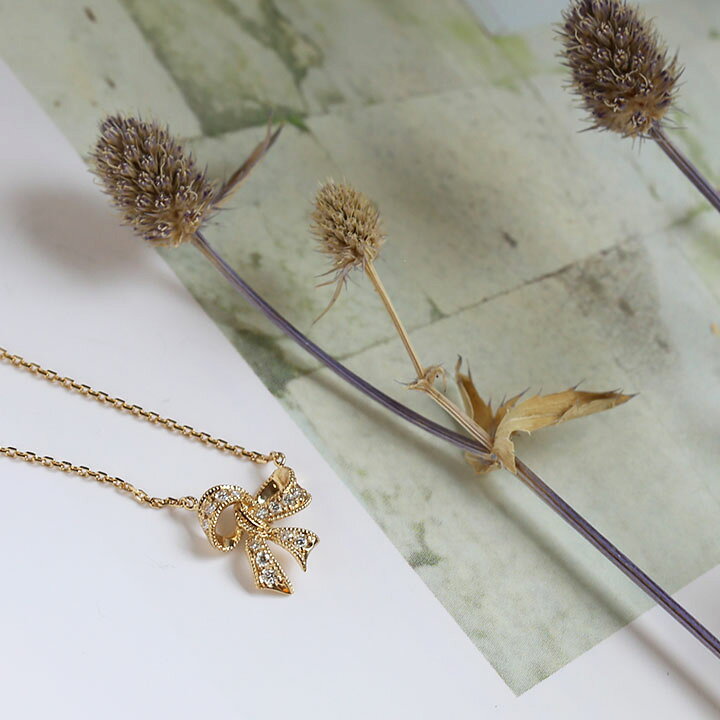 楽天市場】【Ribbon Necklace Diamond】 K10/K18/Pt900 リボン 