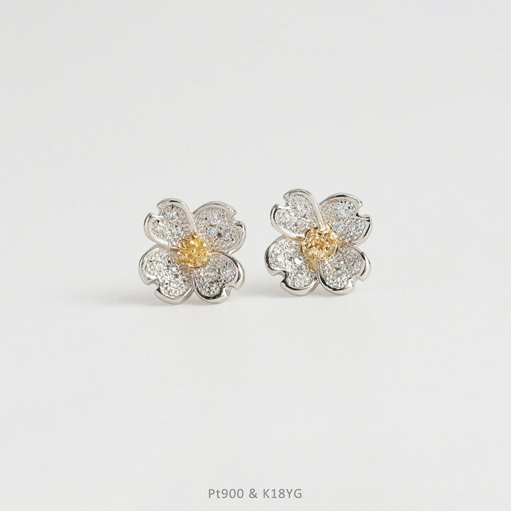 楽天市場】【Flowering / Pierce】 Pt900＆K18イエローゴールド 花 