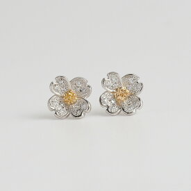 【Flowering / Pierce】 Pt900＆K18 ダイヤモンド 花水木 ピアス レディース コンビカラー 片耳 両耳 プラチナ ゴールド pt900 k18 18金 18k 女性 大人 プレゼント ギフト