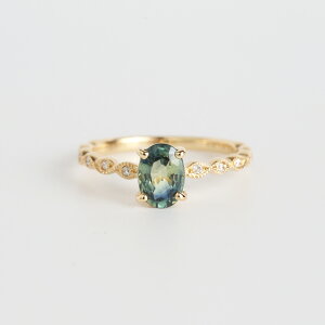 �yGreen Sapphire Ring�z�y1�_����zK18YG �O���[���T�t�@�C�A �����O �w�� �C�G���[�S�[���h ���f�B�[�X ���[�t �؂̗t �T�C�Y �� �v���[���g �M�t�g
