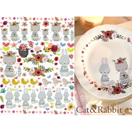cat&rabbit キャット＆ラビット転写紙　A4サイズ（ポーセラーツ転写紙　ねことうさぎ）（ポーセリンアー…