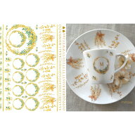 ポーセラーツ 転写紙　白磁用　水彩mimosawreath ミモザリース転写紙　A4サイズ　（ポーセラーツ転写紙　…