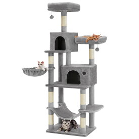 【P10★8/6-9限定!!】FEANDREA キャットタワー 猫タワー スリム 大型猫 　キャットタワースリム　キャットタワー大型猫　据え置き 省スペース 登りやすい 大きいハンモック 運動不足解消 多頭飼い 高さ199