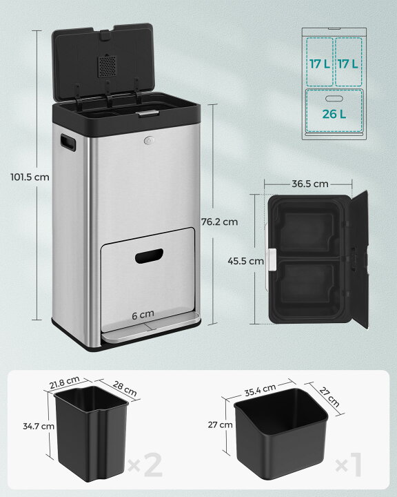 楽天市場】SONGMICS ゴミ箱 2段式3分別 縦型 60L ペダル式キッチン  