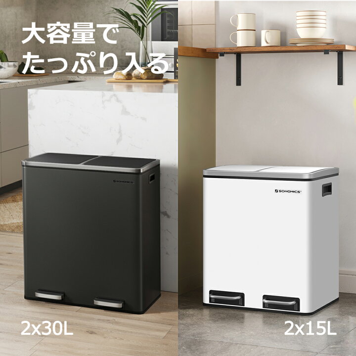 楽天市場】ゴミ箱 2分別 ペダル式 2x30L ステンレス 蓋付き 