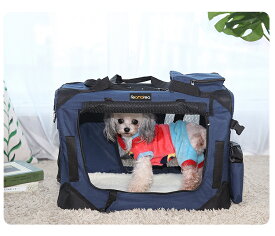 【24H限定 ★5%OFF!】FEANDREA キャリーバッグ ソフトクレート中型犬 大型猫 ペットキャリー 省スペース 頑丈耐久 4面メッシュ 通気性抜群 変形しない 室内用可 1年保証 ★送料無料(北海道 沖縄 離島など除く)