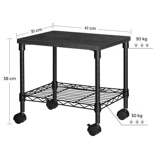 SONGMICS プリンターラック プリンターワゴン キャスター付き プリンター台 サイドワゴン デスク周り収納 幅41cm×31cm×38cm 2段ベッドサイド用机 下棚付き キッチンラック 幅56cm×46cm×68cm 3段キャ
