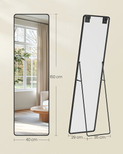 【P5★10%OFF 時間限定!!】SONGMICS 姿見 鏡 全身鏡 2way スタンドミラー 壁掛け 全身ミラー 高さ120cm 幅40cm おしゃれ アルミ合金フレーム 飛散防止 フィレット長方形 大型 鏡 ブラック LFM032B01