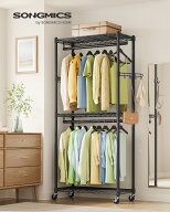 【24H限定 ★5%OFF!】SONGMICS ハンガーラック 洋服かけスチールラック 2段式衣装ラック 幅75x 奥行40x …